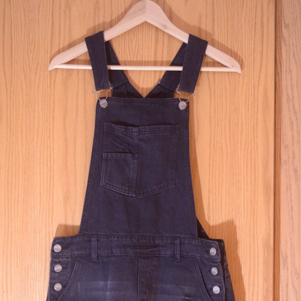 Black Denim Overall Shorts